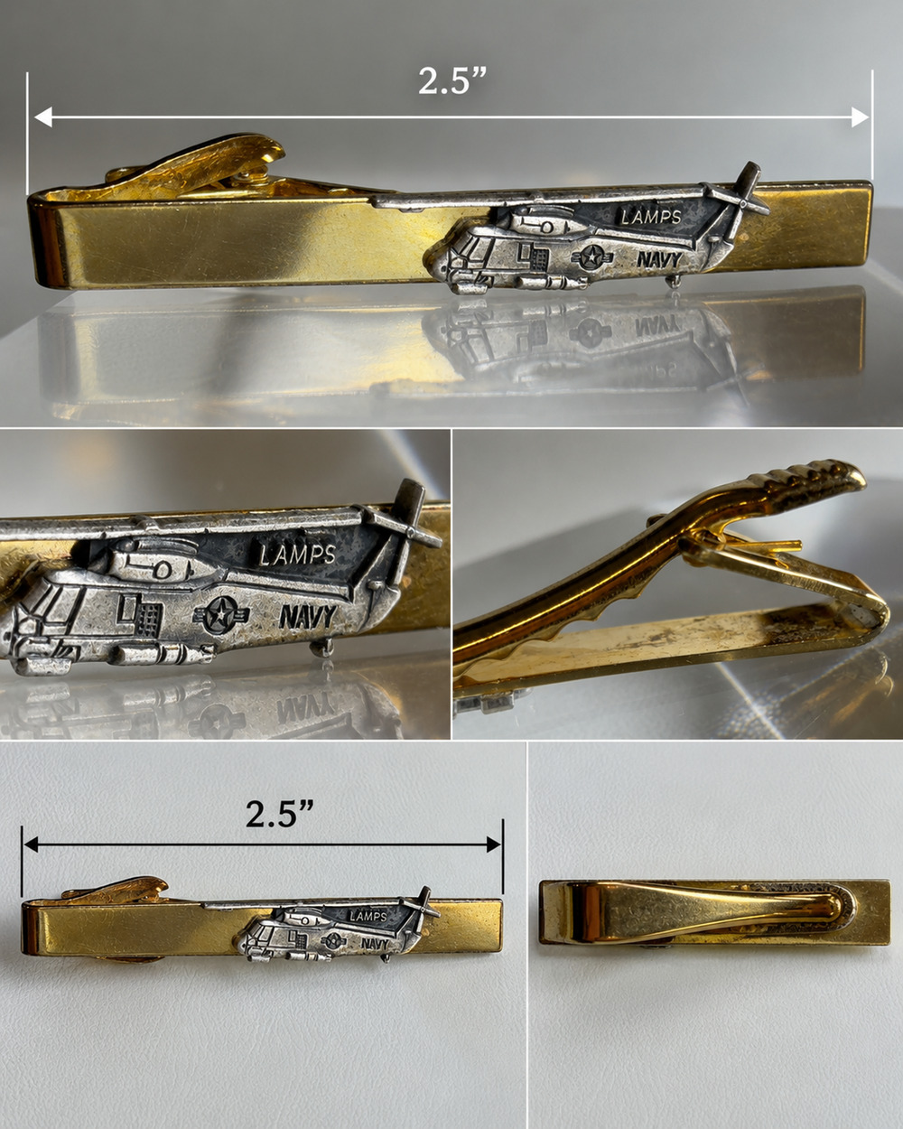 US Navy LAMPS Helicopter Gold Tone Tie Bar Clip 2.5” Pilot Aviator